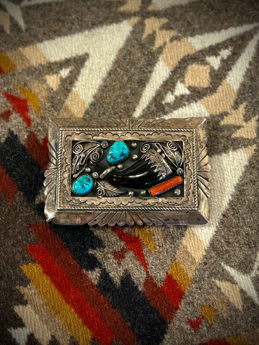 Turquoise, Coral, and Claw Square Buckle