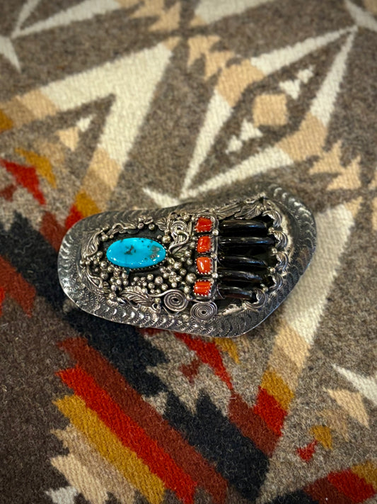 Turquoise, Coral, and Claw Intricate Paw Buckle