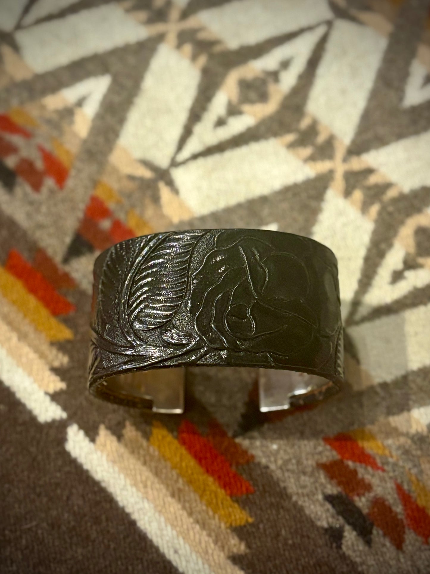Black Tooled Leather Cuff