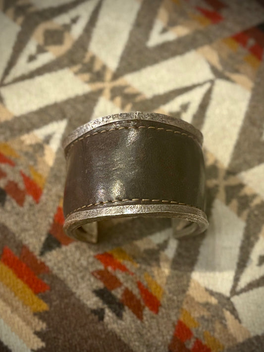 Brown Leather and Sterling Cuff