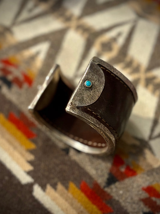 Brown Leather and Sterling Cuff