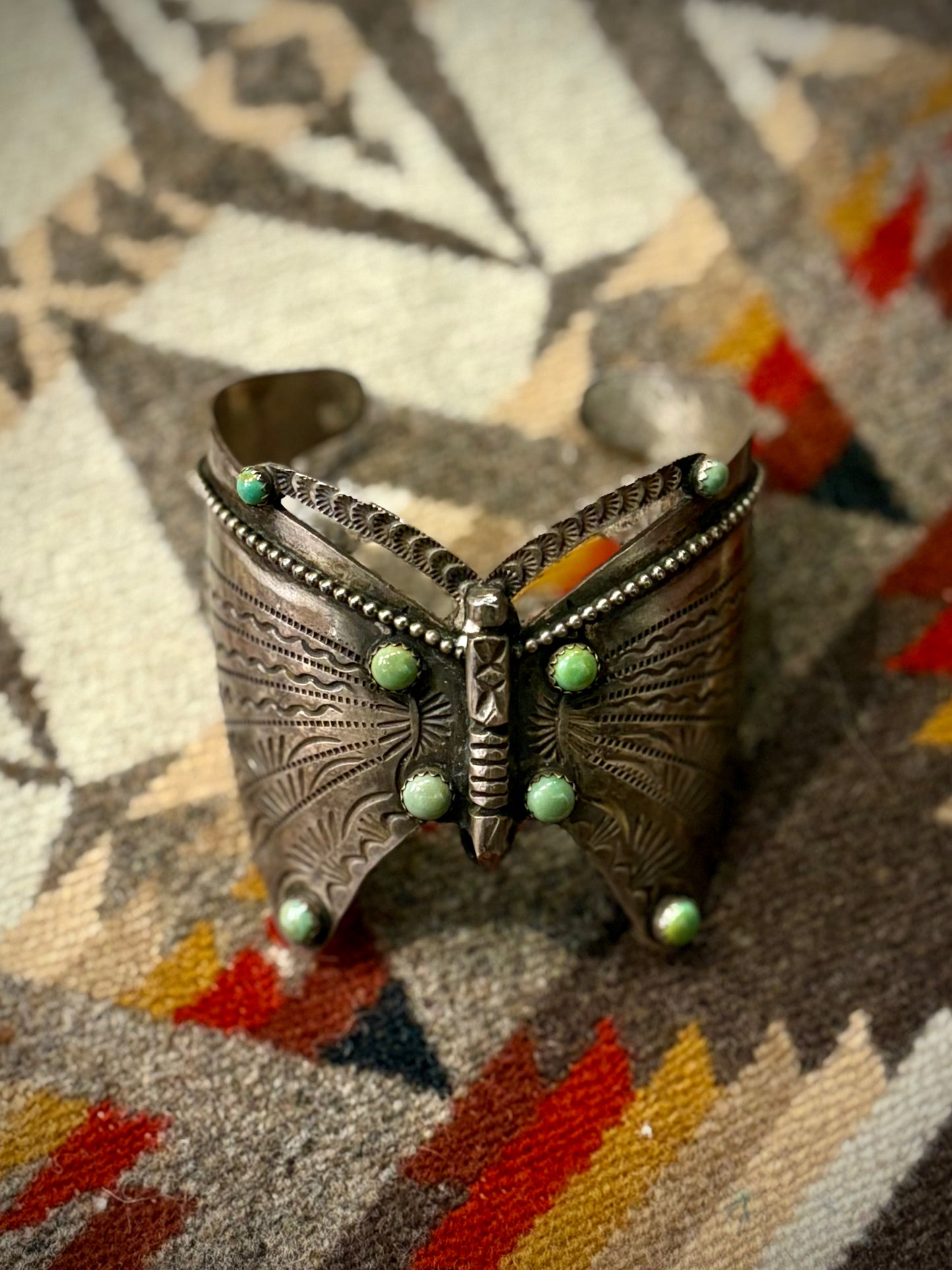 Turquoise and Sterling Butterfly Cuff- Tom Dewitt