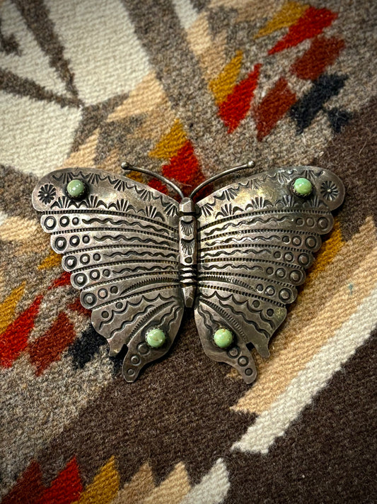 Turquoise and Sterling Butterfly Pin/ Pendant- Tom Dewitt