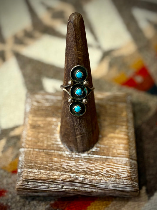 Vintage Three Circle Tower Turquoise Ring