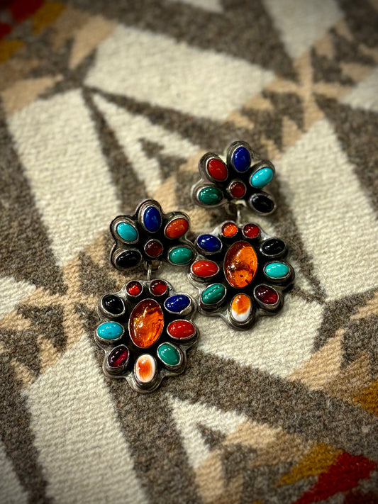 Multi-Stone Flower Earrings