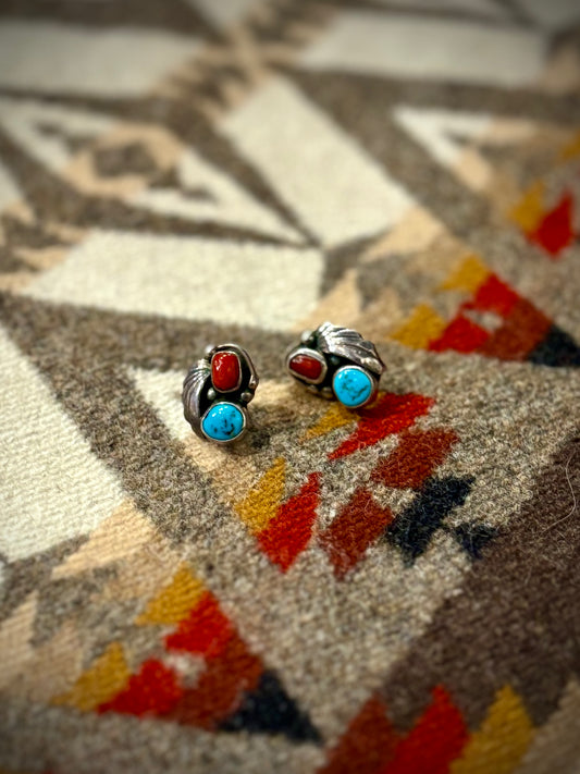 Navajo Turquoise and Coral Earrings