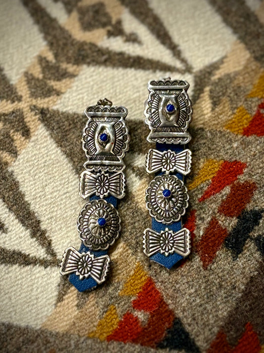 Blue Leather Concho Earrings