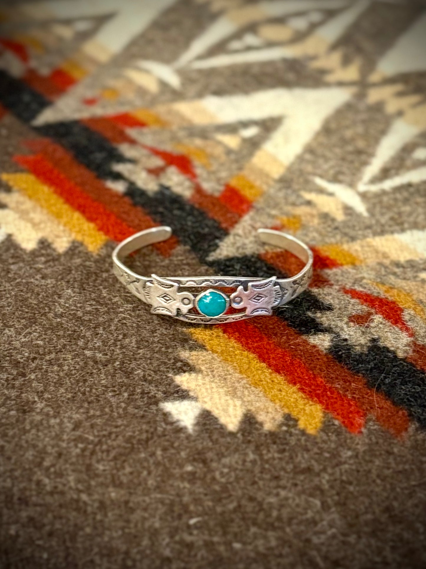Blue Turquoise Double Thunderbird Baby Cuff