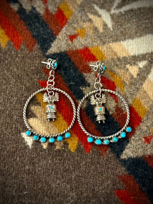 Kachina Doll Turquoise Hoop Earrings