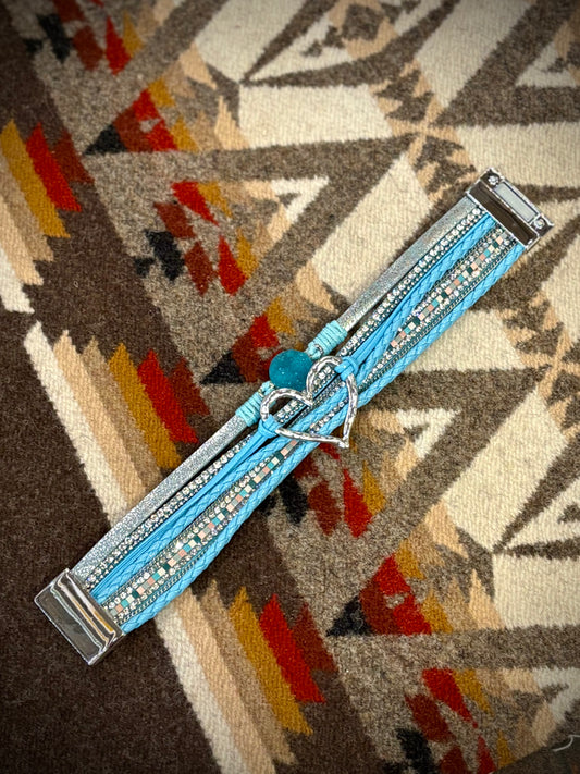 Heart Rhinestone Magnetic Buckle Bracelet