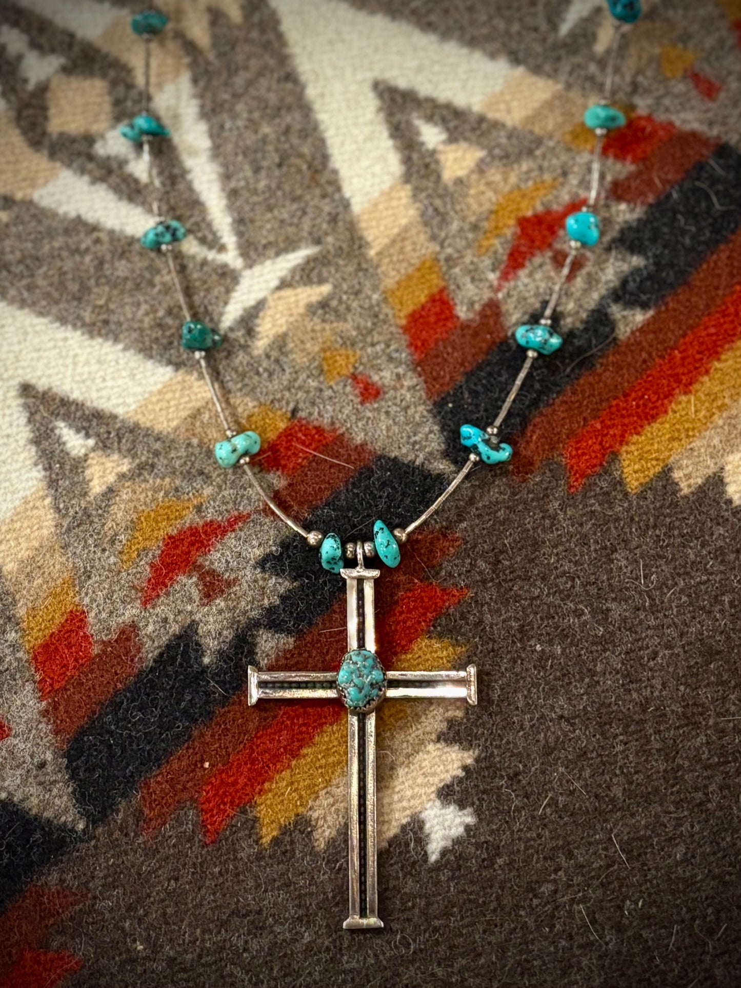 Vintage Turquoise and Cross Necklace