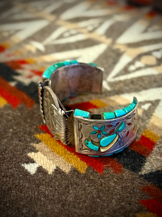 Silver Dollar Zuni Turquoise Cuff- Harry Spencer