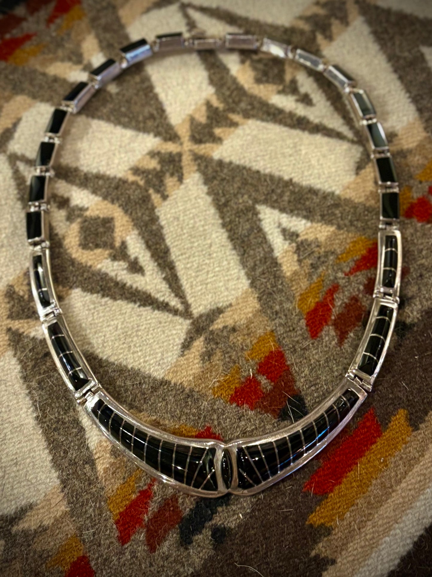 Unique Taxco Mexico Onyx Inlay Necklace