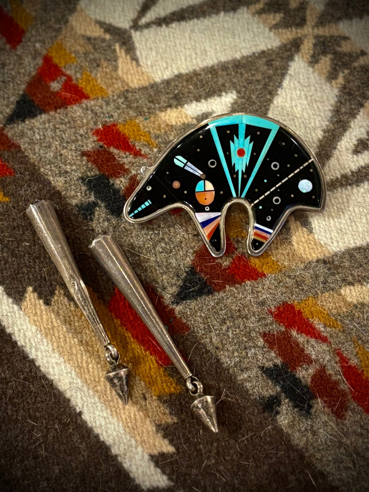 Zuni Inlay Bear Bolo Tie- Ervin Tsosie
