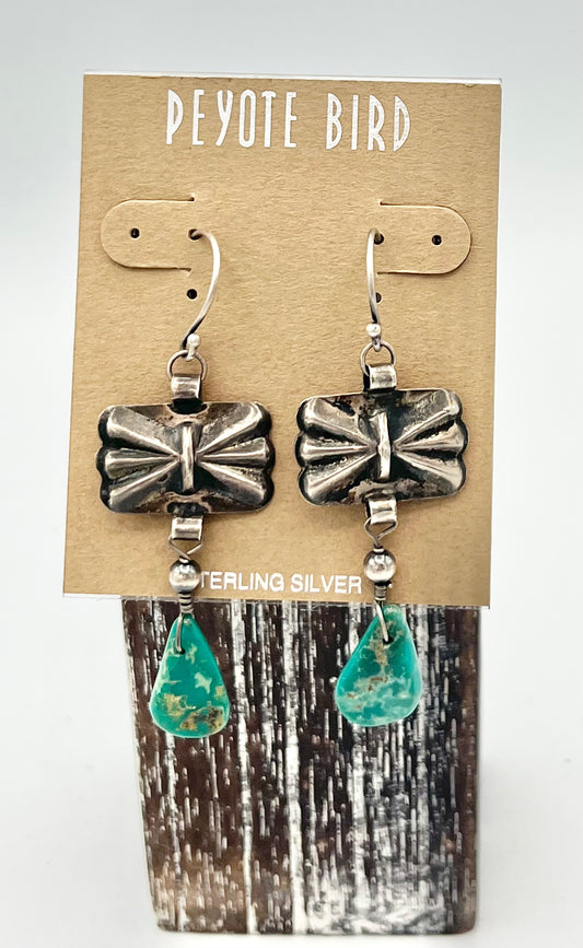 Vintage Square Concho with Turquoise Stone Earrings