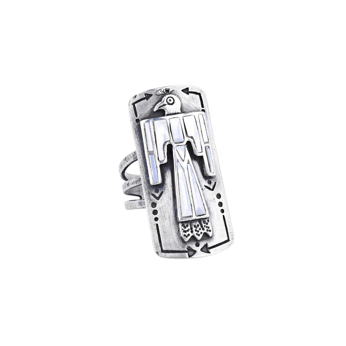 Nomad Rising Bird Shield Ring - Mother of Pearl