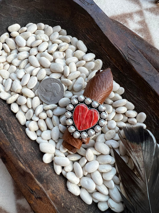 Spiny Oyster and Pearl Heart Ring- Size 8