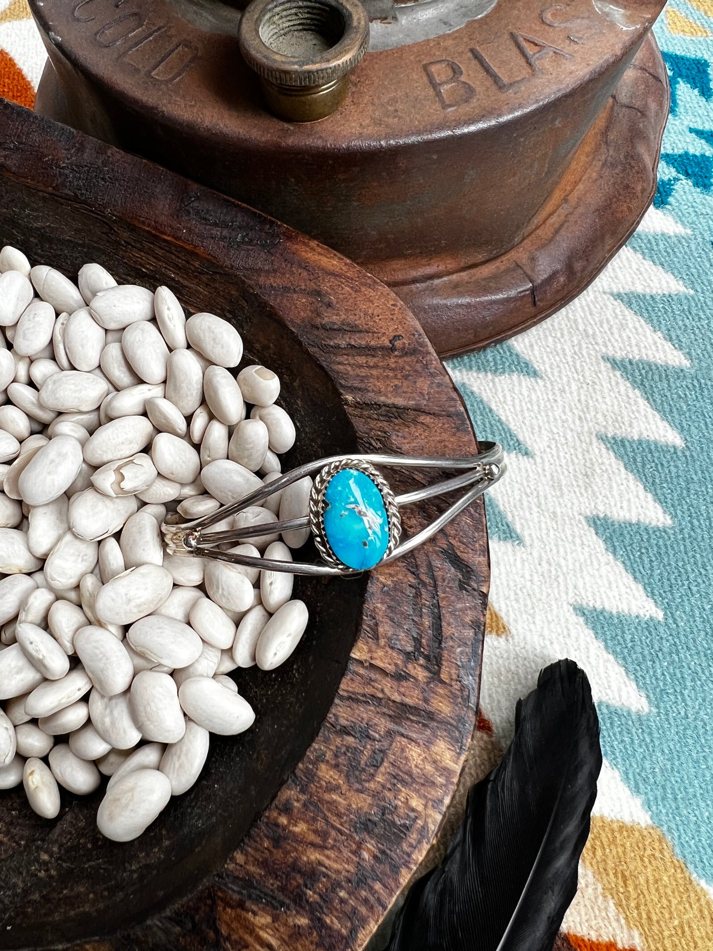 Cuff/Bracelet- Sterling Silver with Single Turquoise Stone