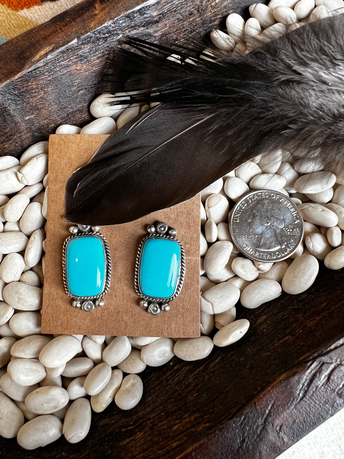 Earrings- Rectangle Turquoise Stud