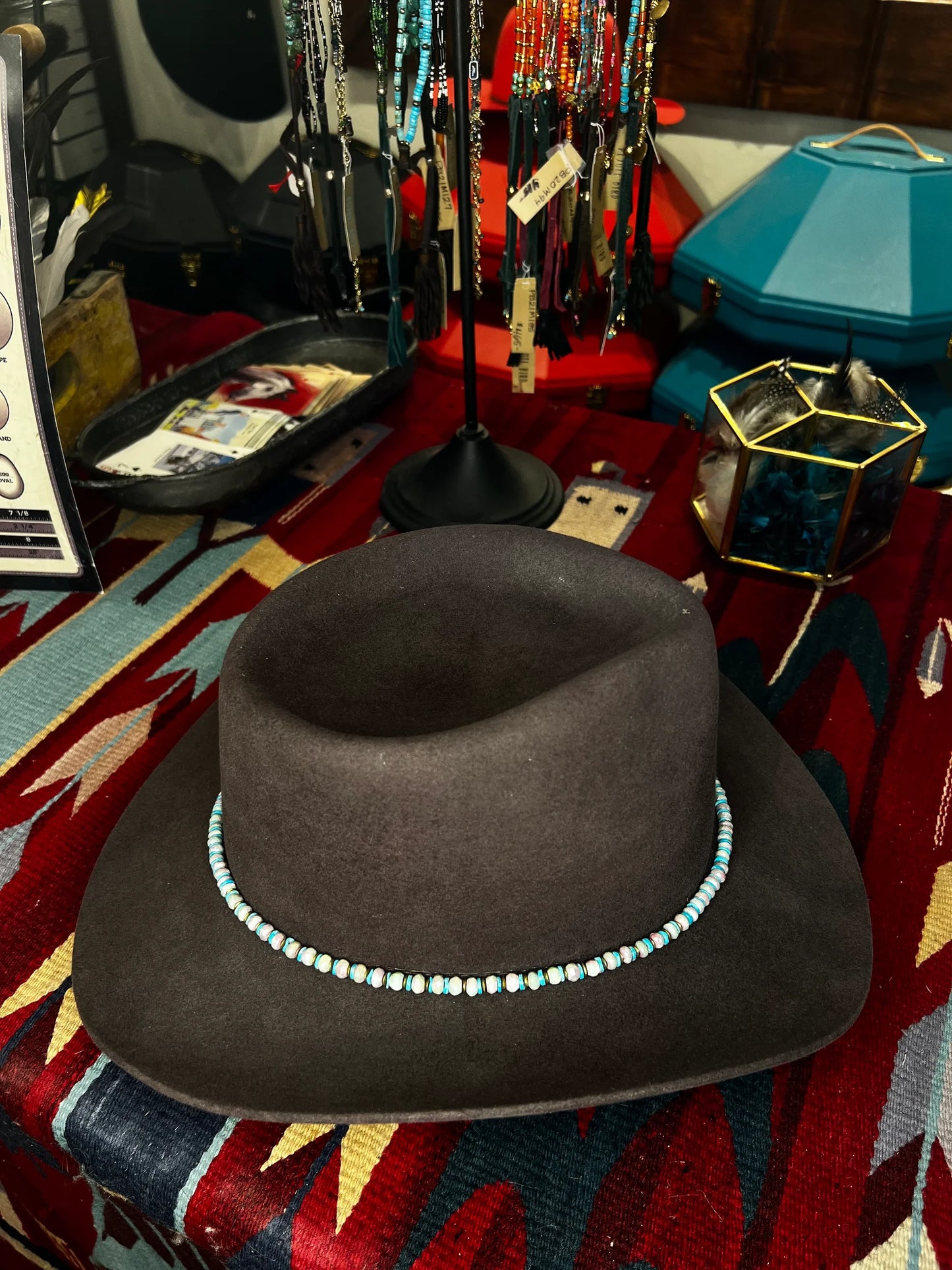 Turquoise and Pearl Hat Band
