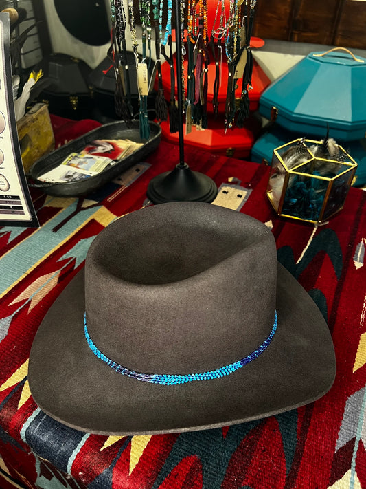 Multi Strand Seed Bead Blue Hat Band