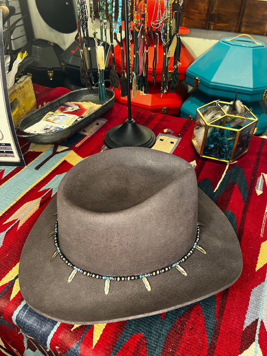 Sterling Feather Beaded Hat Band