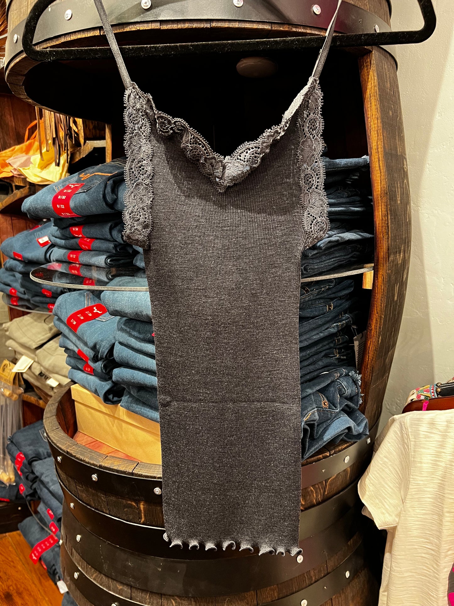 Oscalito - Camisole Top with Leavers Lace Trim - Grey