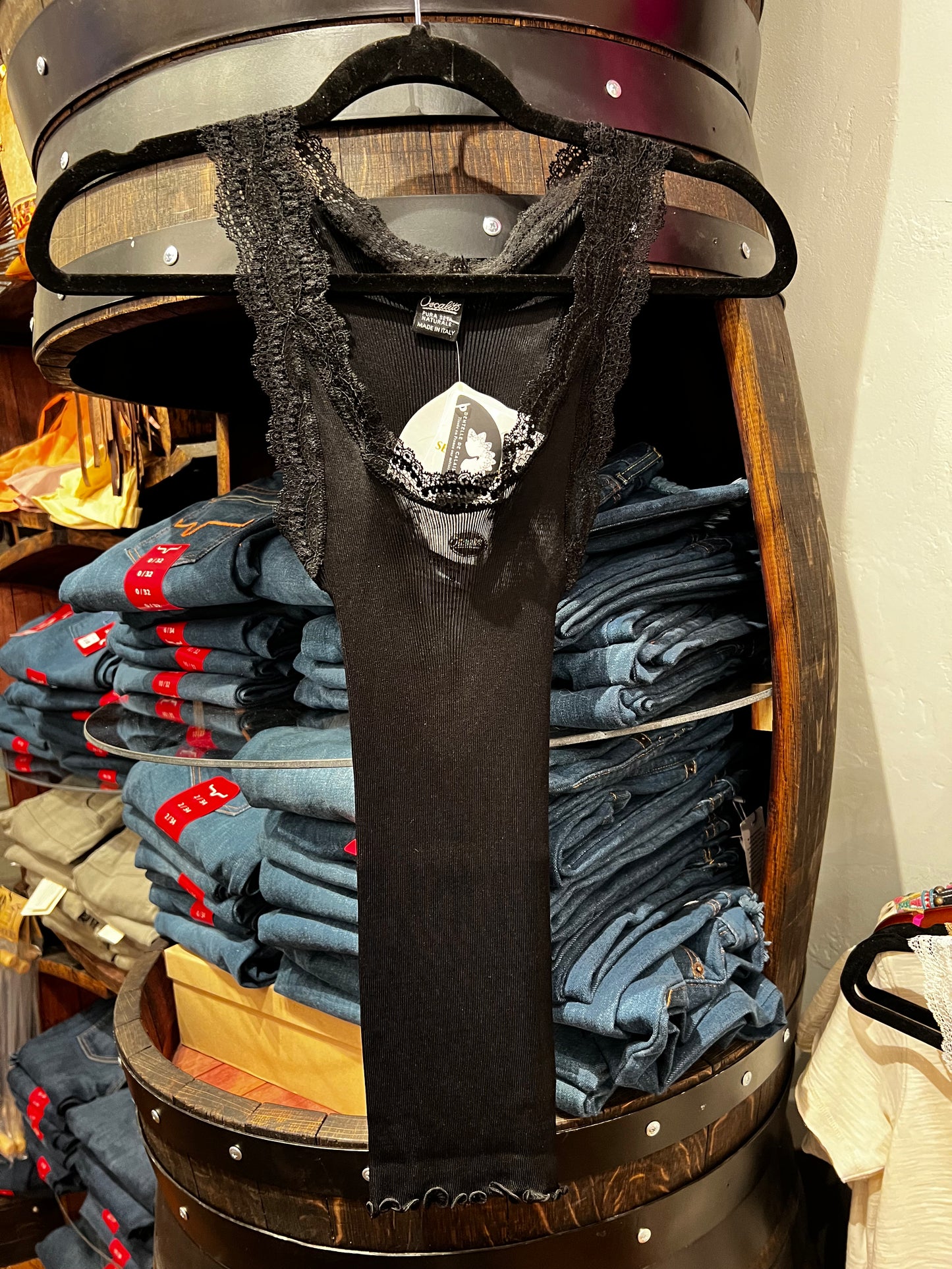 Oscalito - Pure Silk Tank Top with Leavers Lace - Black