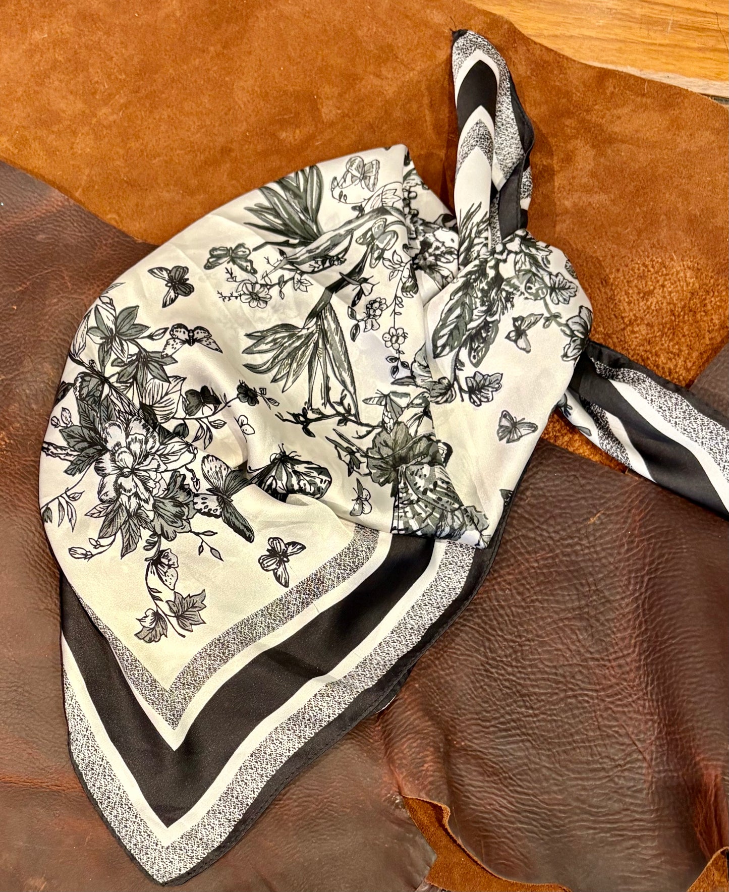 Silk Wild Rag - Black and White Floral