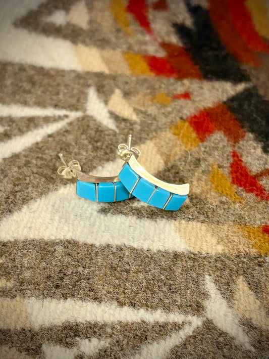 Half Hoop Turquoise Inlay Earrings Gilbert Kanesta