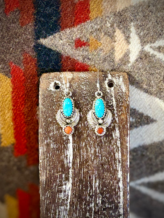 Coral and Turquoise Dangling Earrings Robert Martinez