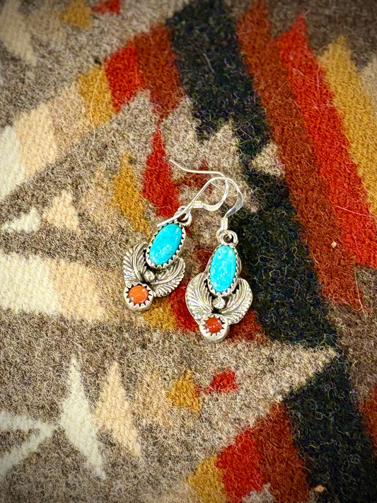 Coral and Turquoise Dangling Earrings Robert Martinez