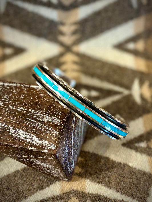 Mens Turquoise Inlay Bracelet Cuff Laurence Loretto
