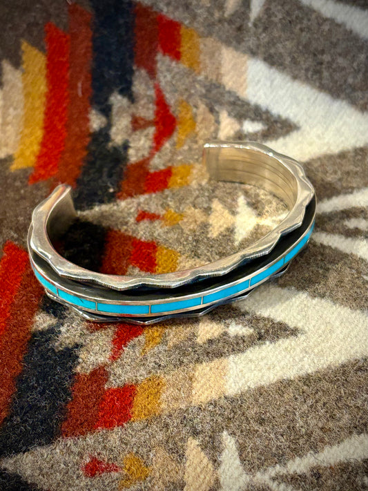 Mens Turquoise Inlay Bracelet Cuff Laurence Loretto