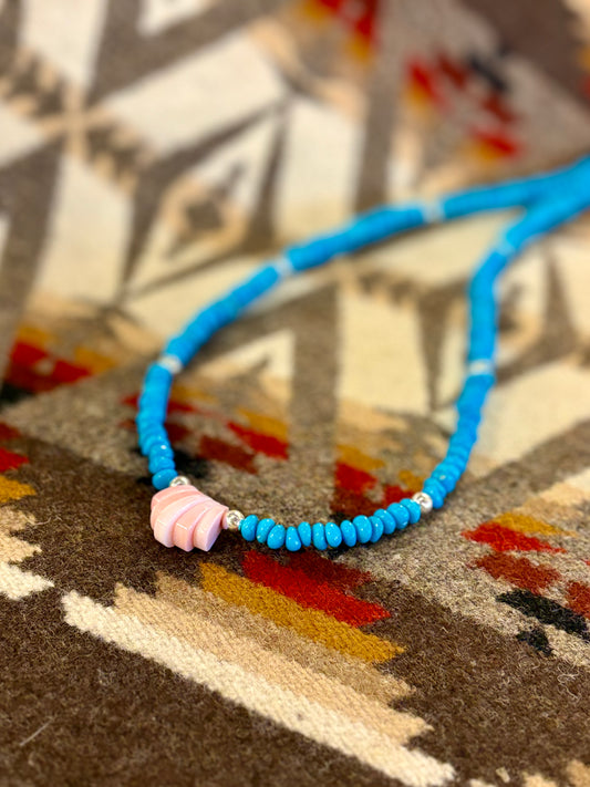 Navajo Turquoise & Pink Conch Necklace
