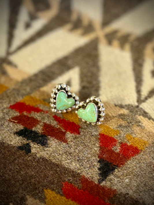 Navajo Turquoise Heart Earrings- Annette Martinez