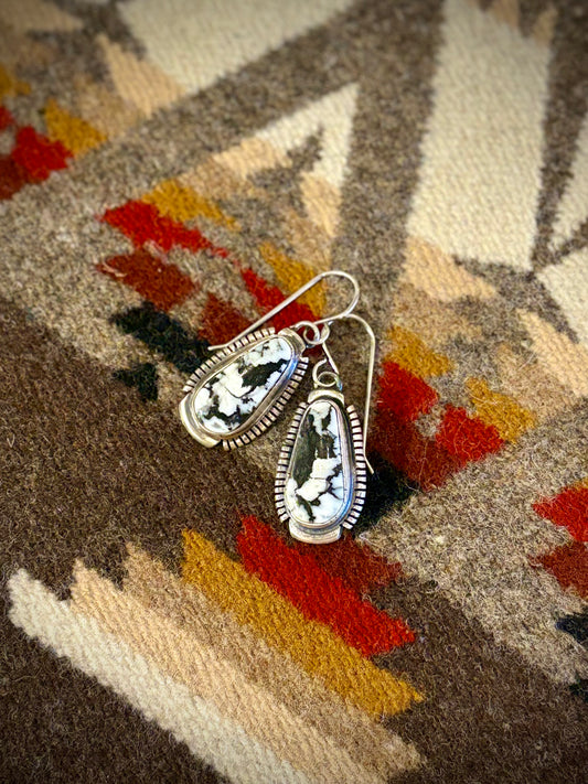 Navajo White Buffalo Squash Blossom Necklace & Earrings