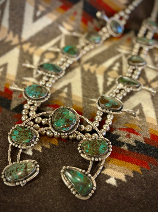 Substantial Nice Turquoise Squash Blossom Necklace