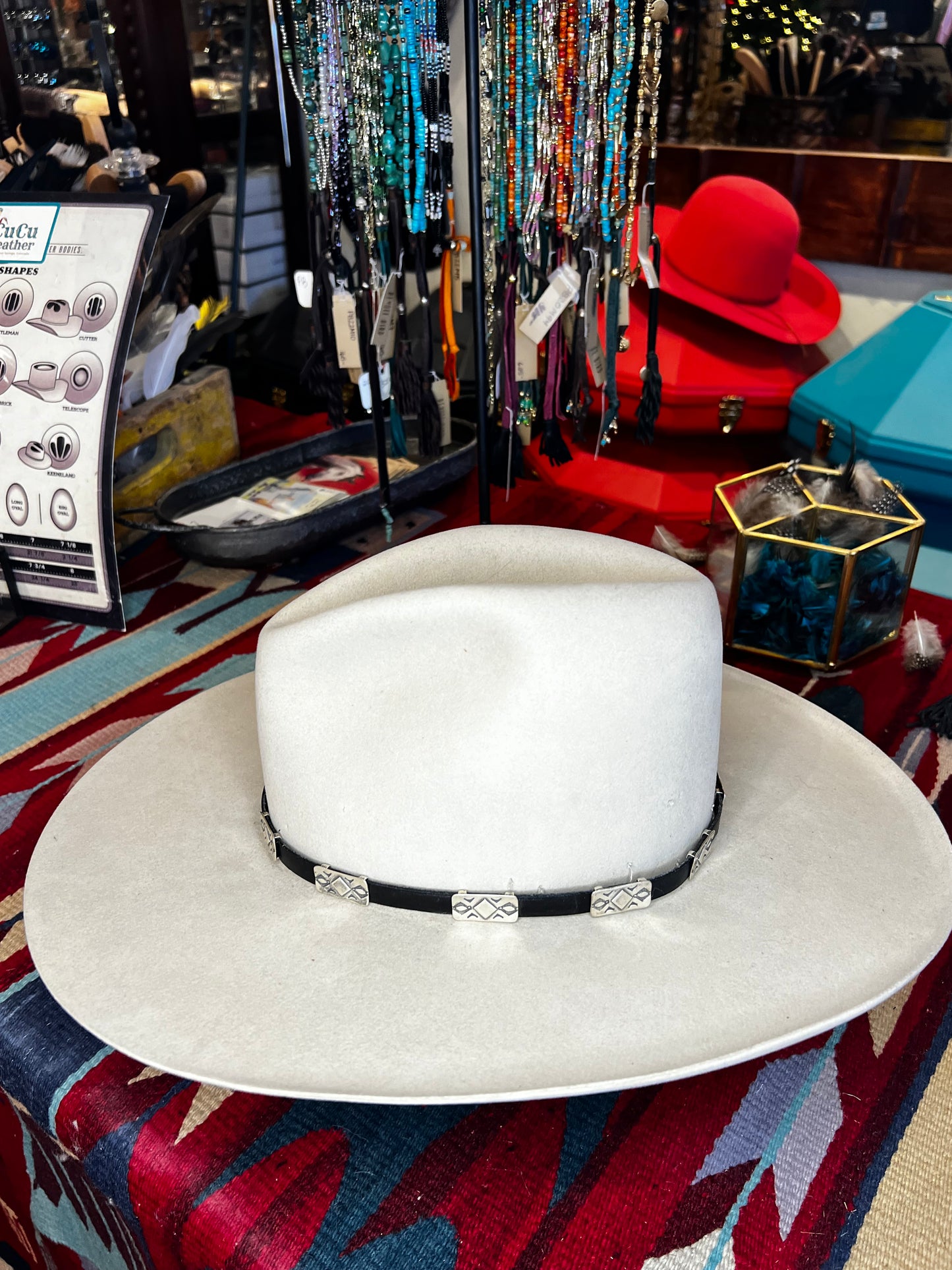 Rectangle Stamped Flat Concho on Black Leather