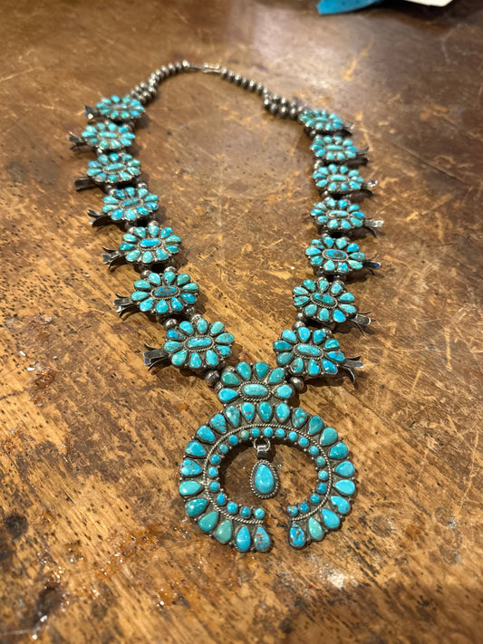 Zuni Turquoise Squash Blossom Necklace