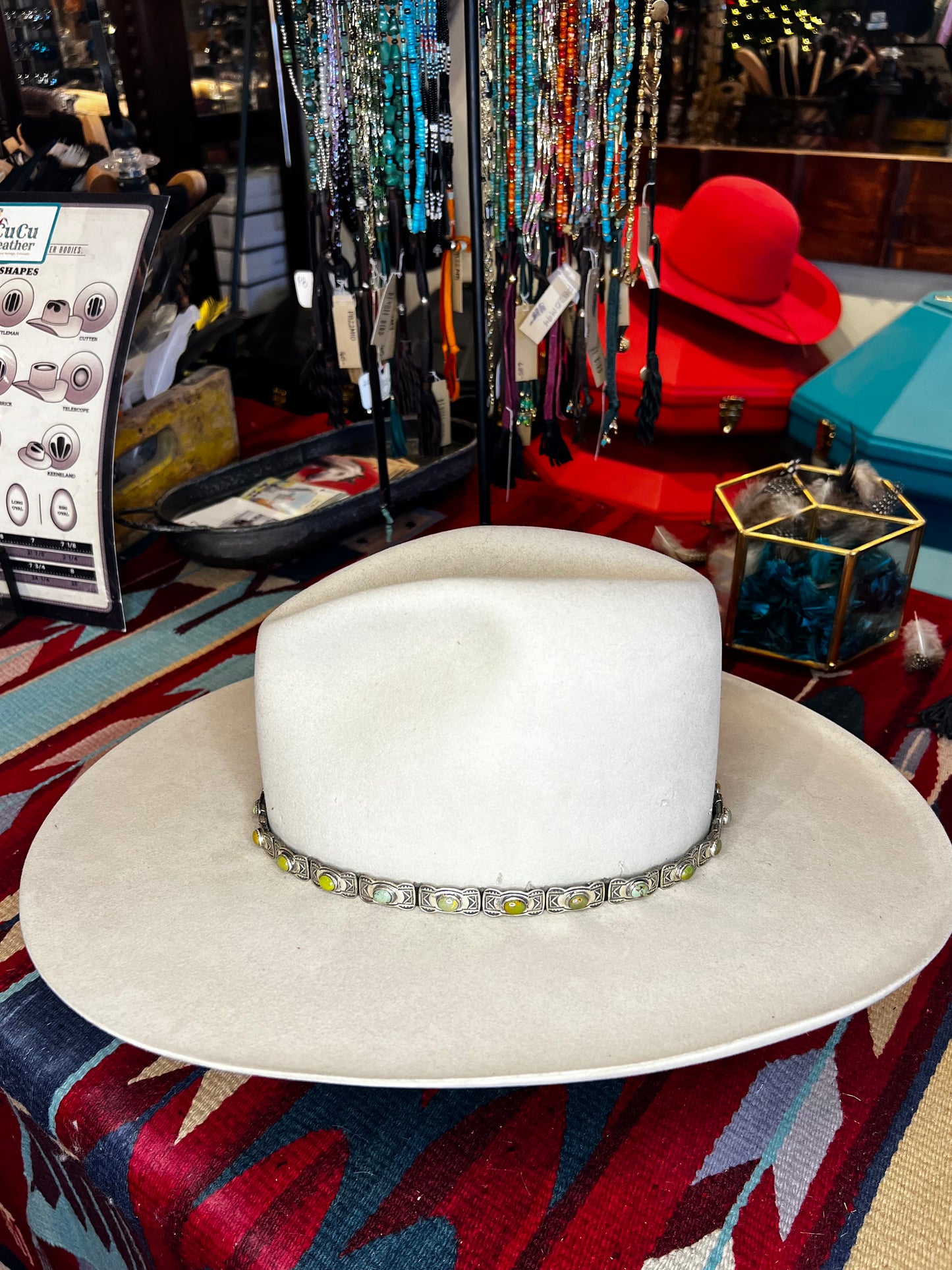 Turquoise Rectangle Green on Black Leather