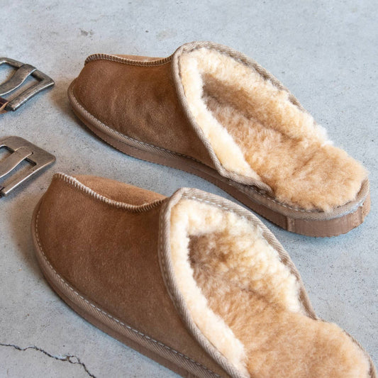 Men's Lambskin Slippers - Camel