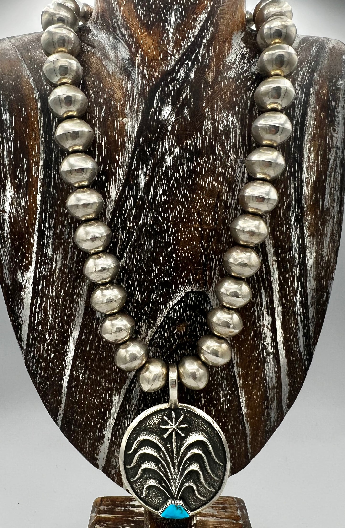 Necklace- Harrison Jim Navajo, 2 sided Pendant with Sterling Beads