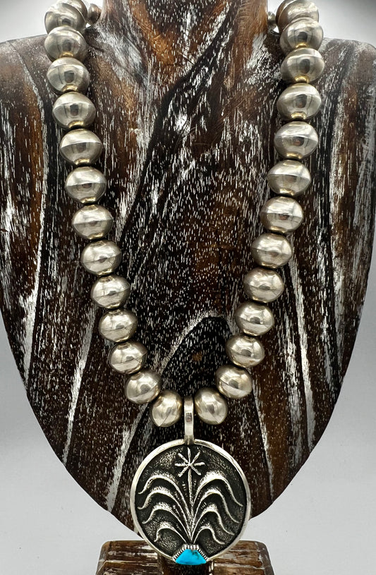 Necklace- Harrison Jim Navajo, 2 sided Pendant with Sterling Beads