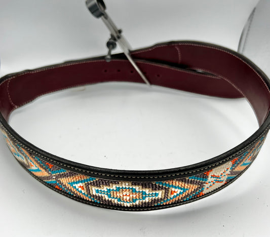 Bar X Handmade Belt - Hand Beaded with Brown Tooling