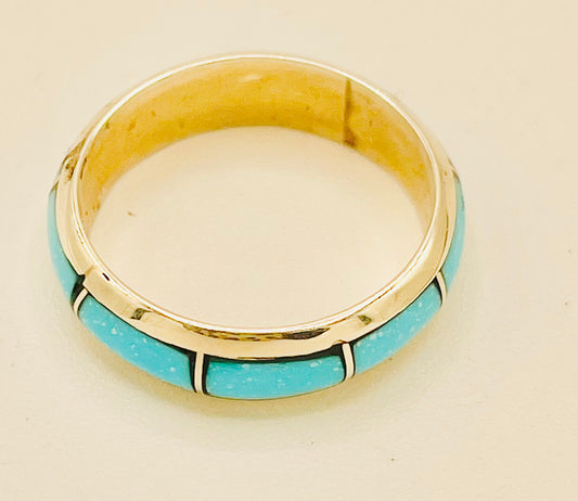 Ring- Narrow Turquoise Inlayed Band size 9