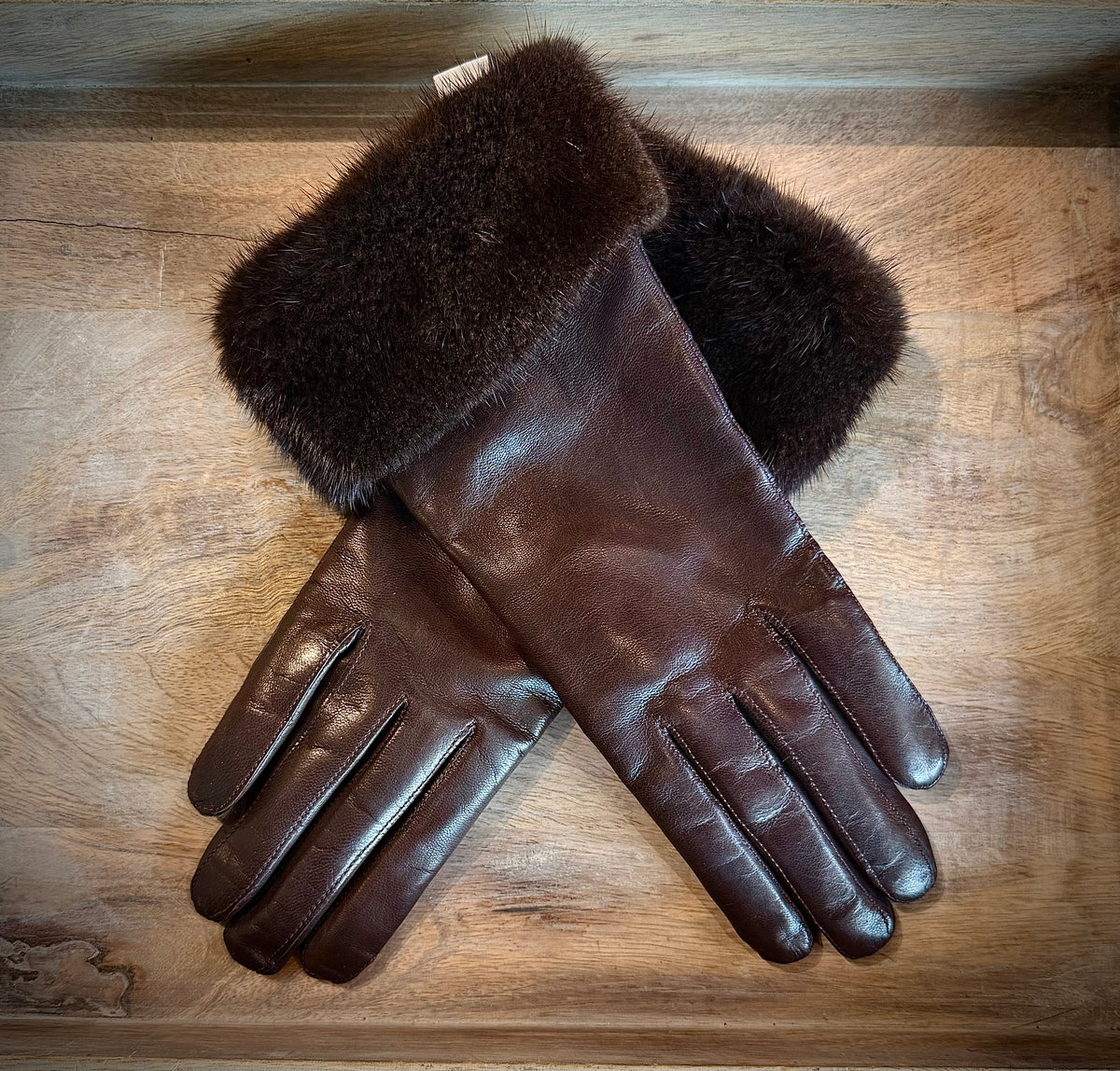 Leather/Mink Gloves - Mahogany