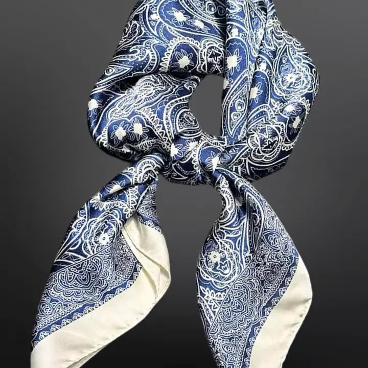 Denim Blue Western Paisley Bandana Print Silk Scarf Wild Rag
