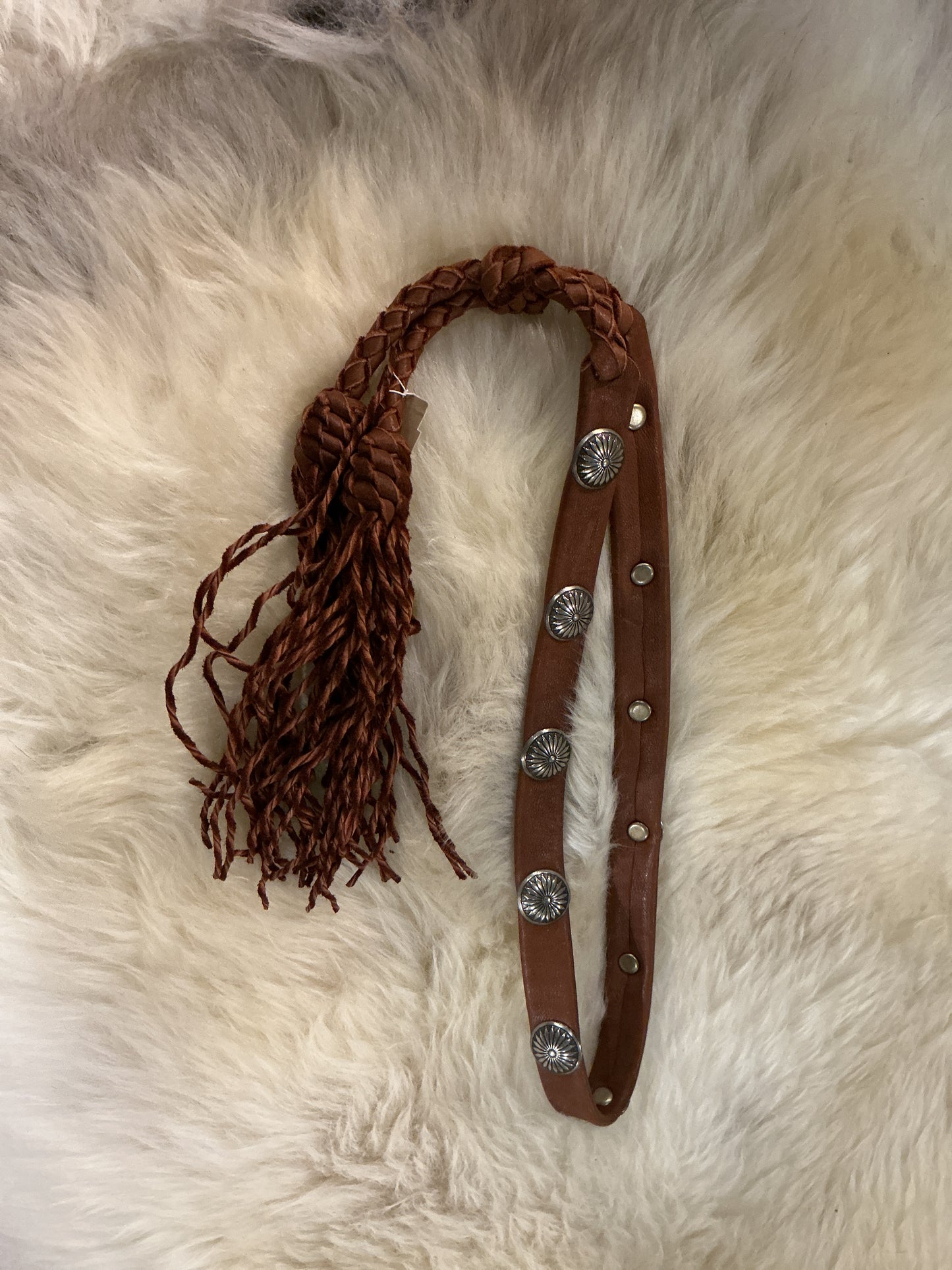 Lampman Concho Hatband with Twisted Fringe - Tobacco