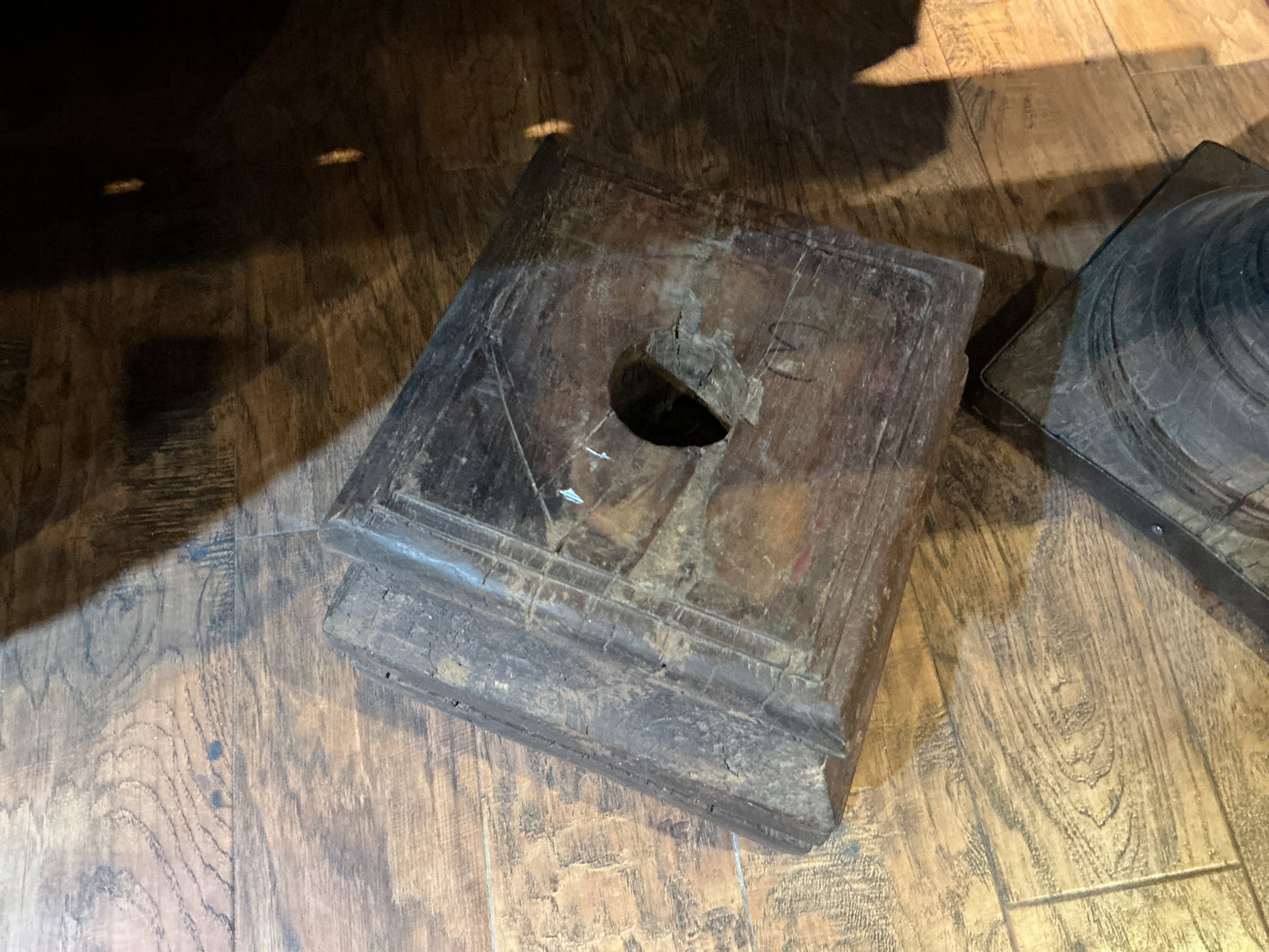 Antique Indian Wooden Pillar Base Candle Holder